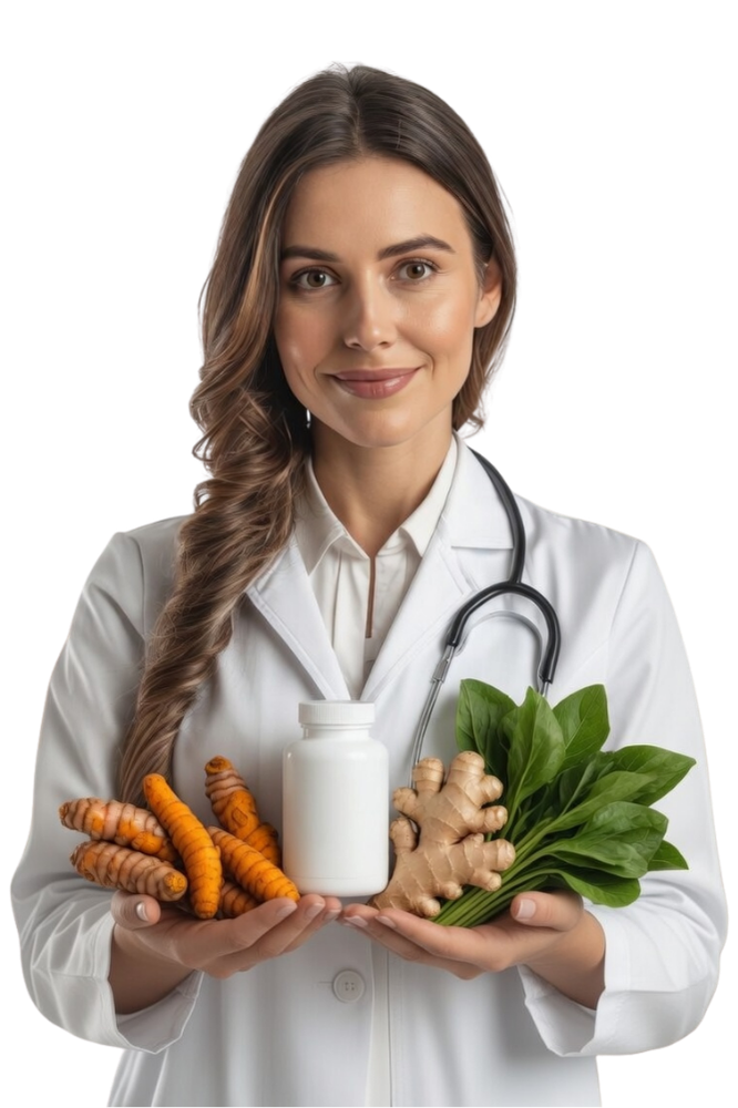 best joint support supplements - Female health professional holding natural ingredients for joint health and wellness support