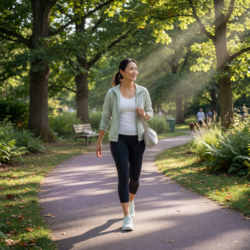 Healthy adult walking outdoors representing mobility support and flexibility